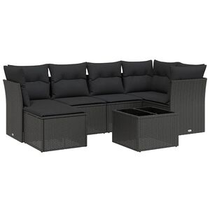 vidaXL 6-delige Loungeset met kussens poly rattan zwart