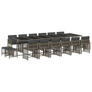 vidaXL 17-delige Tuinset met kussens poly rattan grijs