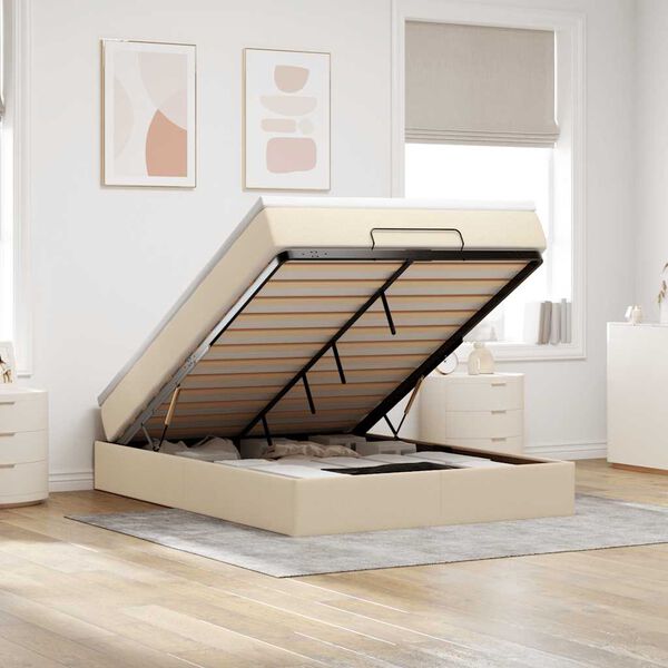 vidaXL Ottoman bed met matras 140x190cm stof cr&egrave;mekleurig
