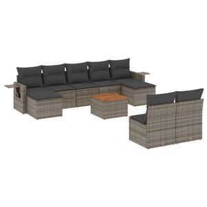 vidaXL 10-delige Loungeset met kussens poly rattan grijs