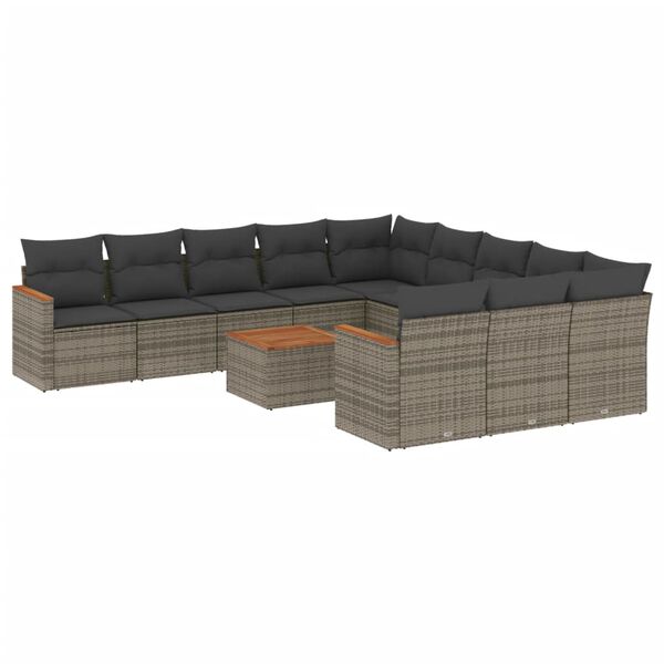 vidaXL 12-delige Loungeset met kussens poly rattan grijs