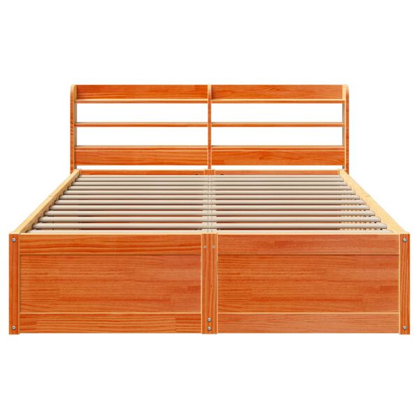 vidaXL Bedframe met hoofdbord massief grenenhout wasbruin 135x190 cm