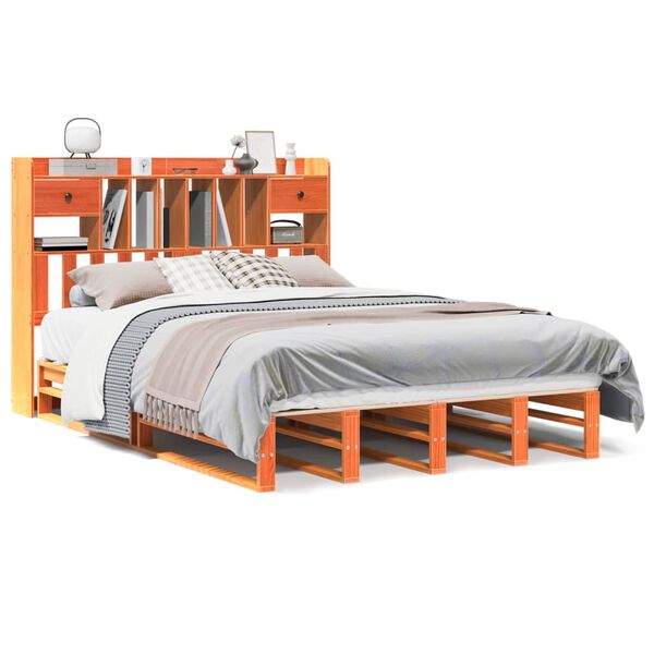 vidaXL Bed met boekenkast zonder matras grenenhout wasbruin 140x200 cm