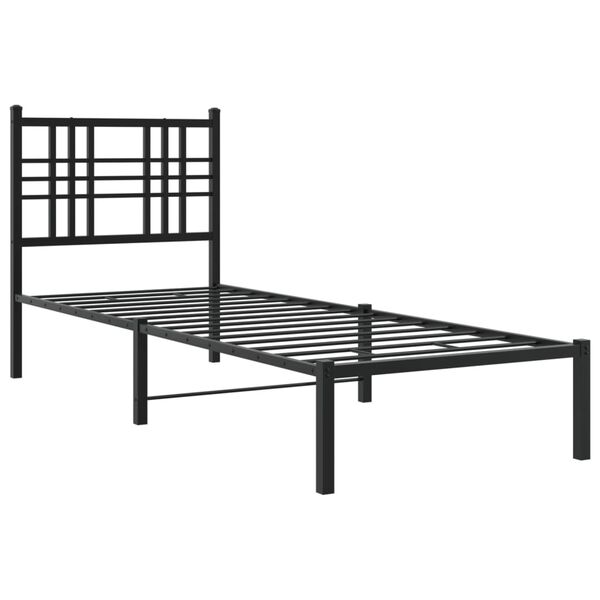 vidaXL Bedframe met hoofdbord metaal zwart 75x190 cm