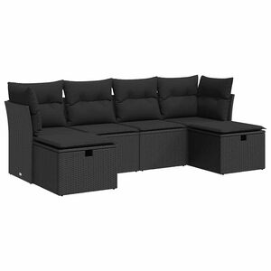 vidaXL 6-delige Loungeset met kussens poly rattan zwart