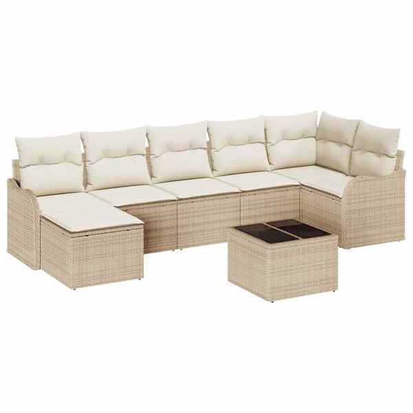 vidaXL Tuin Sofa Set met kussen 8 pcs Beige en wit Poly riet