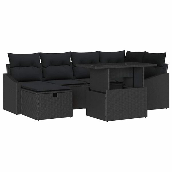 vidaXL Tuin Sofa Set met kussen met opslag 7 pcs Zwart Poly riet