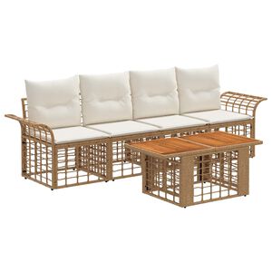 vidaXL Tuinbankenset 5 st Natuurlijk en Cr&egrave;me Wit poly rattan