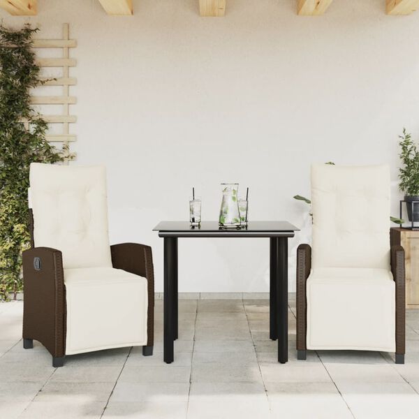 vidaXL 3-delige Tuinset met kussens poly rattan bruin
