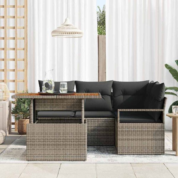 vidaXL Tuin Sofa Set met opslag 5 pcs Grijs Poly riet