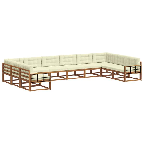 vidaXL Buiten bankenset met kussen 10 pcs Natuurlijk en Cr&egrave;me