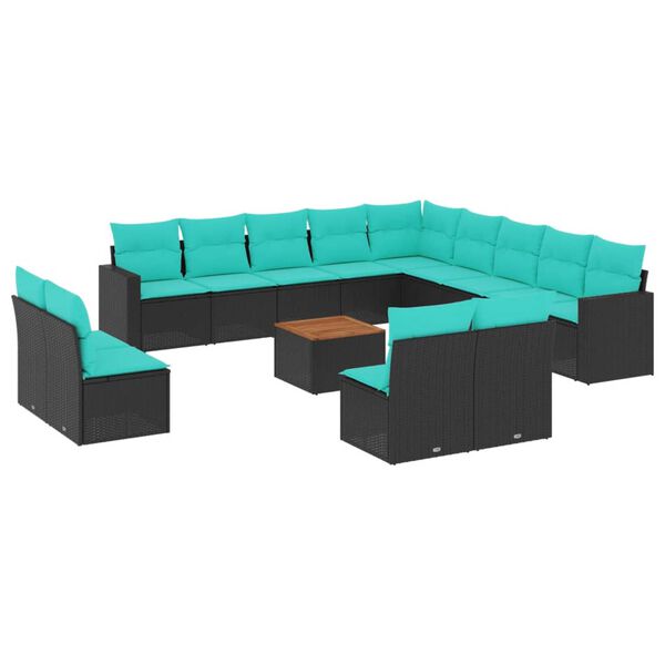 vidaXL 14-delige Loungeset met kussens poly rattan zwart