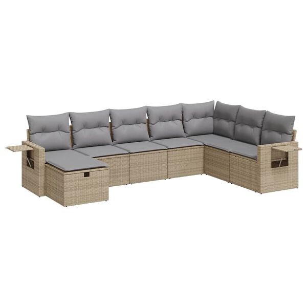 vidaXL 8-delige Loungeset met kussens poly rattan beige