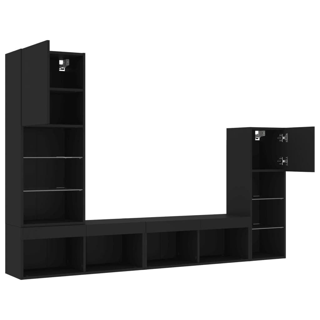 vidaXL 7-delige tv-wandmeubelset met LED bewerkt hout zwart