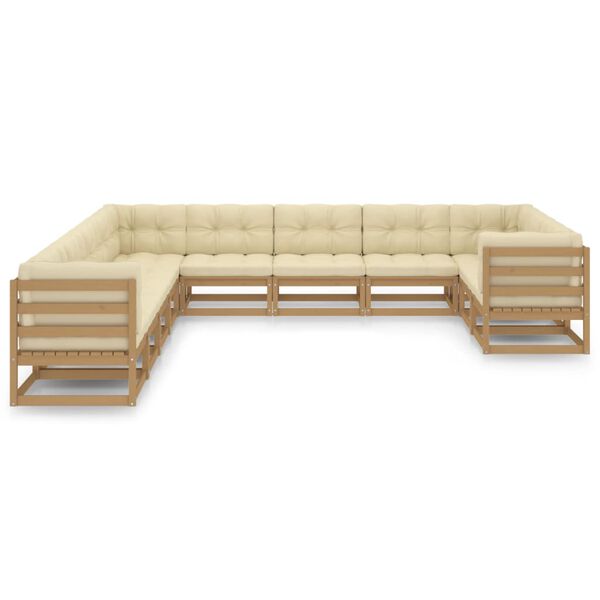 vidaXL 11-delige Loungeset met kussens massief grenenhout honingbruin