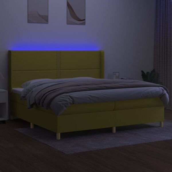 vidaXL Boxspring met matras en LED stof groen 200x200 cm