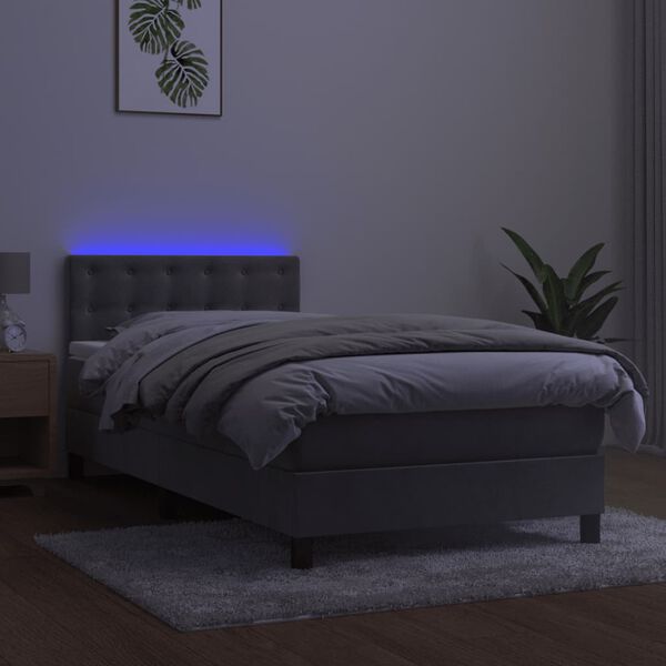 vidaXL Boxspring met matras en LED fluweel lichtgrijs 80x200 cm