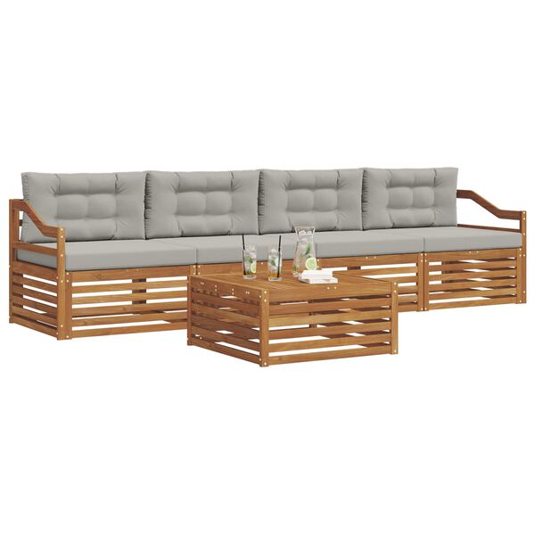 vidaXL Buiten bankenset met kussen 5 pcs Natuurlijk en Lichtgrijs