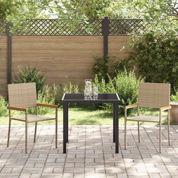 vidaXL Tuin eettafelset met kussen 3 pcs Beige poly rattan