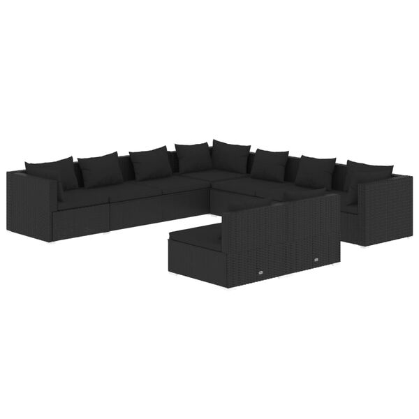 vidaXL 9-delige Loungeset met kussens poly rattan zwart