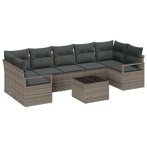 vidaXL Tuin Sofa Set met kussen 8 pcs Grijs Poly rattan, staal en glas