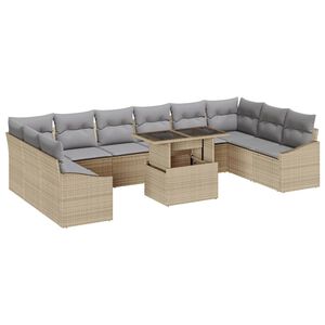 vidaXL Tuin Sofa Set met kussen met opslag 11 pcs Beige en Licht Grijs