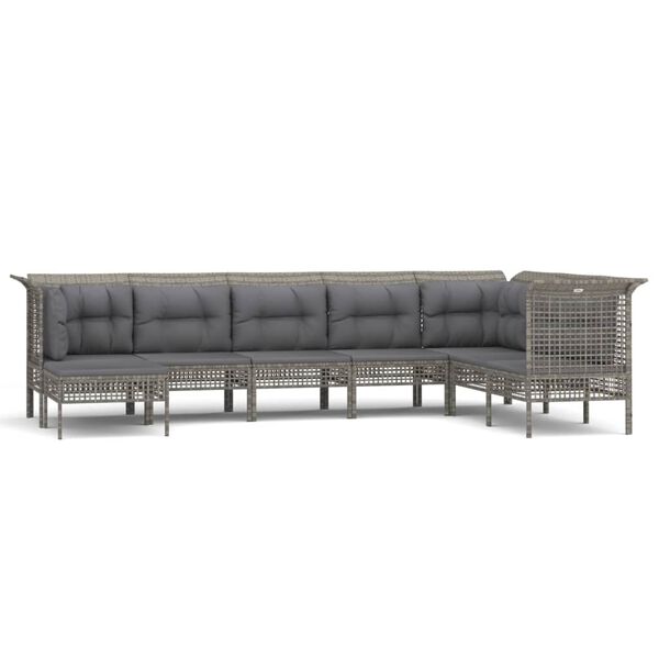 vidaXL 8-delige Loungeset met kussens poly rattan grijs