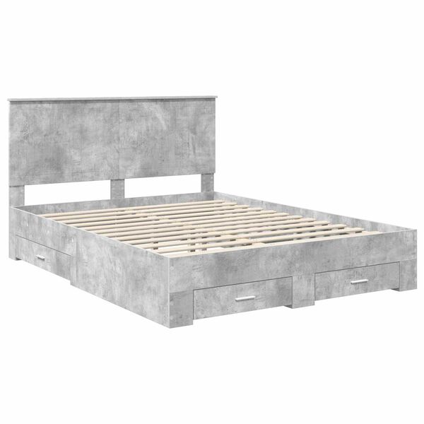 vidaXL Bedframe met hoofdeinde Beton Grijs 150 x 200 cm Bewerkt hout