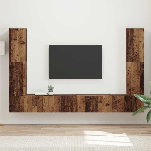 vidaXL Tv-meubelset 8 pcs Oud Hout Bewerkt hout