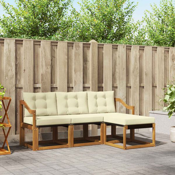 vidaXL Buiten bankenset met kussen 4 pcs Natuurlijk en Cr&egrave;me