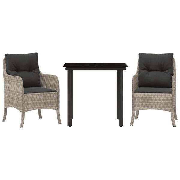 vidaXL 3-delige Tuinset met kussens poly rattan lichtgrijs