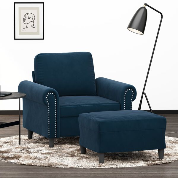 vidaXL Fauteuil met voetenbank 60 cm fluweel blauw