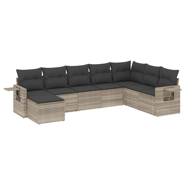 vidaXL 8-delige Loungeset met kussens poly rattan lichtgrijs