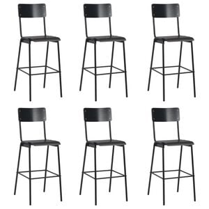 vidaXL Barstoelen 6 st massief multiplex staal zwart