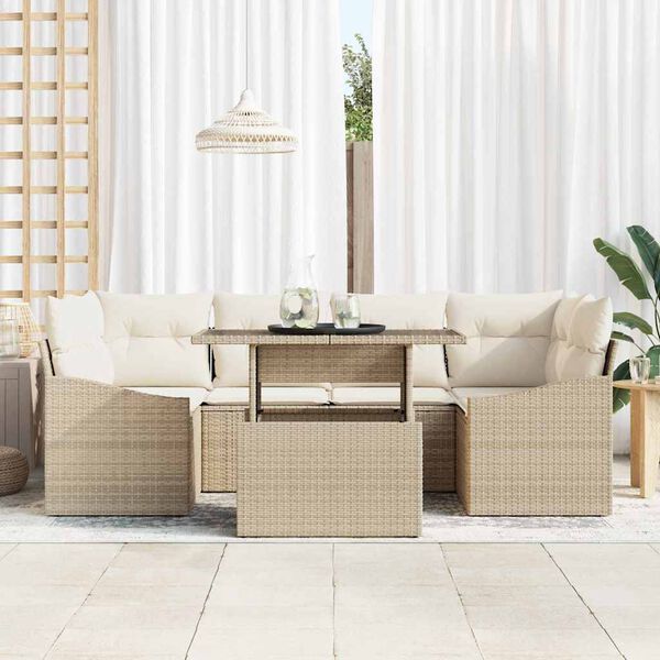 vidaXL Tuin Sofa Set met kussen 7 pcs Beige en Cr&egrave;me poly rattan
