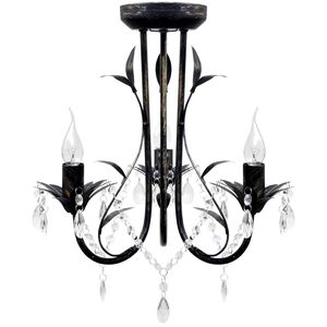 Kroonluchter art nouveau metaal kristallen kralen 3 gloeilampen zwart