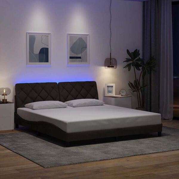 vidaXL Bedframe met LED zonder matras 180x200 cm stof donkerbruin