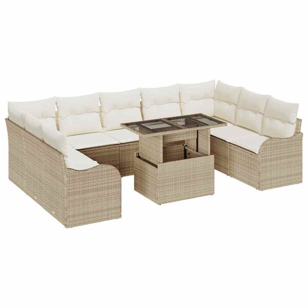 vidaXL Tuin Sofa Set met kussen 10 pcs Beige Poly riet
