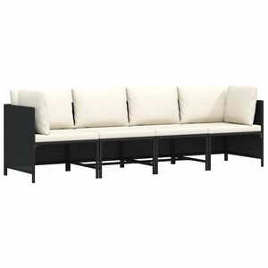 vidaXL Tuinbank 4-zits met kussens poly rattan zwart