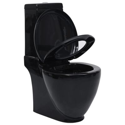 vidaXL Toilet rond afvoer onder keramiek zwart