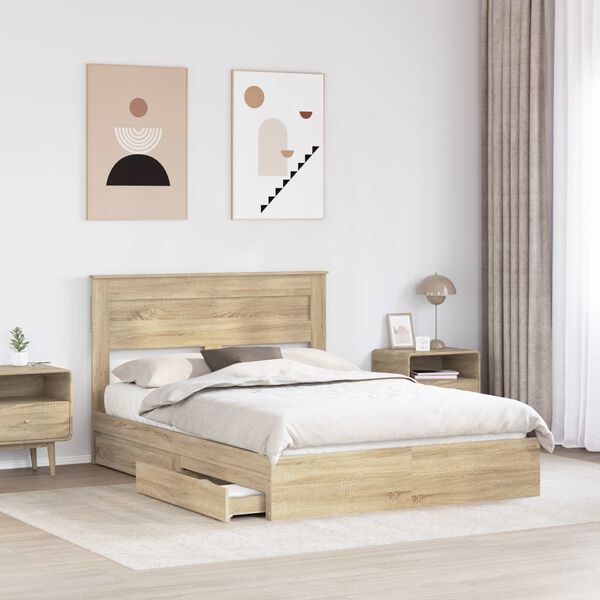 vidaXL Opslag bed met lade Sonoma Eiken 160 x 200 cm Bewerkt hout