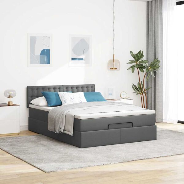 vidaXL Bed poef met matras en LED's stof 140x190 cm donkergrijs