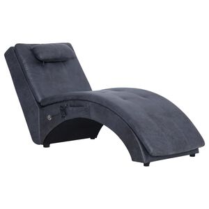 vidaXL Massage chaise longue met kussen kunstsu&egrave;de grijs