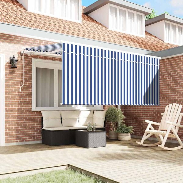 vidaXL Inklapbaar Zonnescherm Blauw en Wit 300 x 200 cm