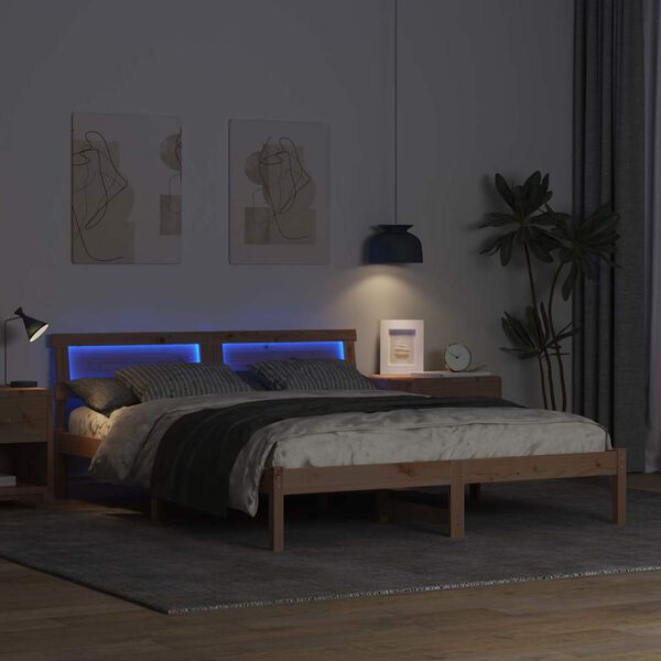 vidaXL Bedframe met hoofdeinde Bruin 140 x 200 cm Massief grenenhout