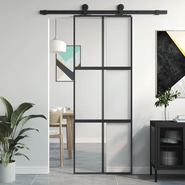 vidaXL Schuifdeur 76x205 cm gehard glas en aluminium zwart