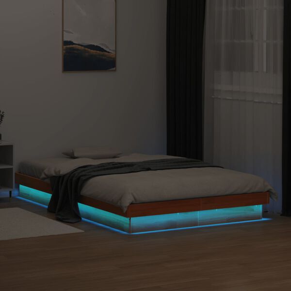 vidaXL Bedframe met LED massief grenenhout wasbruin 120x190 cm