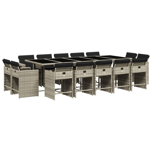vidaXL 15-delige Tuinset met kussens poly rattan lichtgrijs