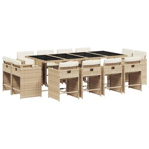 vidaXL 13-delige Tuinset met kussens poly rattan beige