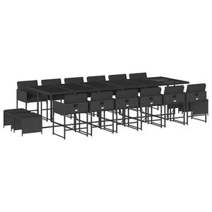 vidaXL 17-delige Tuinset met kussens poly rattan zwart